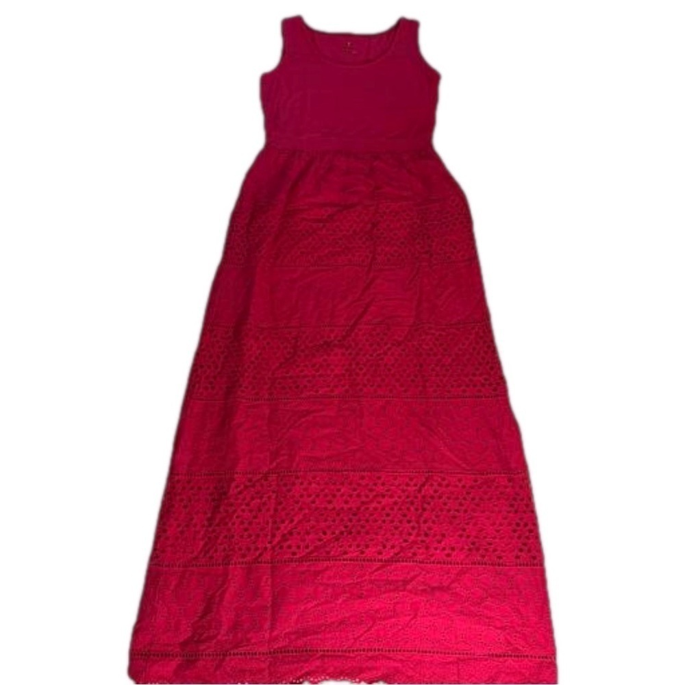 Isaac Mizrahi Red Maxi Dress  XS Eyelet Fully Lined Elastic at Waist NEW 54" - Picture 14 of 15